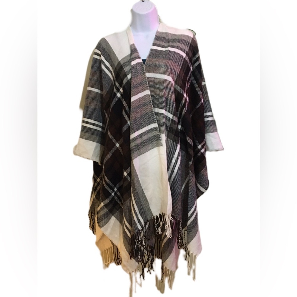 Plaid Fringe Poncho